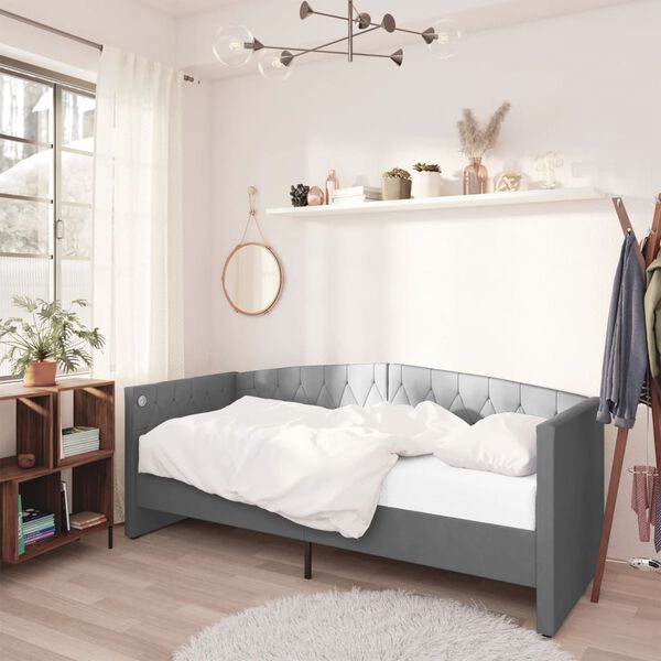 vidaXL Sof&aacute; cama con colch&oacute;n USB de terciopelo gris claro 90x200 cm