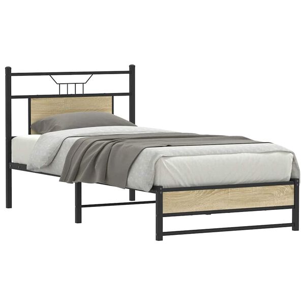vidaXL Estructura de cama sin colch&oacute;n madera roble Sonoma 90x200 cm