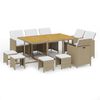 vidaXL Set comedor de jard&iacute;n 11 piezas y cojines rat&aacute;n sint&eacute;tico beige