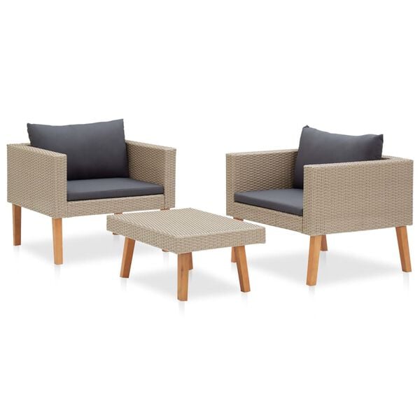vidaXL Set de muebles de jardín 3 pzas y cojines ratán sintético beige