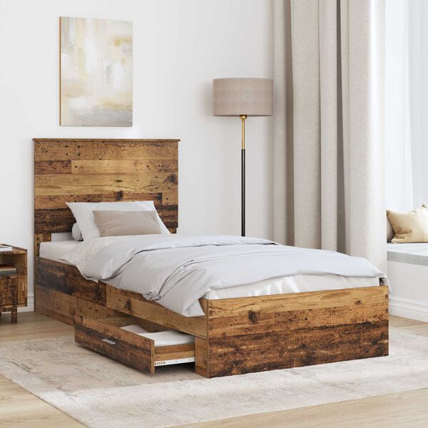 vidaXL Estructura de cama con cabecera Madera vieja 100 x 200 cm