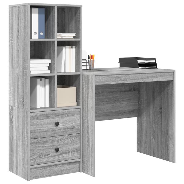 vidaXL Escritorio con caj&oacute;n 2 pcs Gris Sonoma