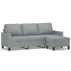 vidaXL Sof&aacute; de 3 plazas con taburete de tela gris claro 180 cm