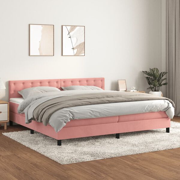 vidaXL Cama box spring con colch&oacute;n terciopelo rosa 200x200 cm