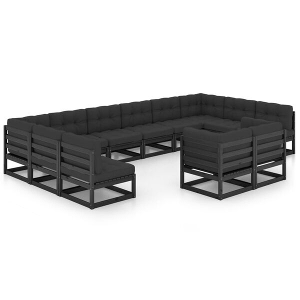vidaXL Set de muebles de jard&iacute;n 12 pzas con cojines madera pino negro