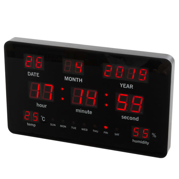 Perel Reloj LED de pared negro 37,8 x 25,8 cm