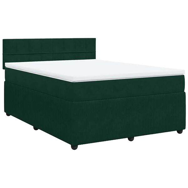 vidaXL Cama box spring con colch&oacute;n terciopelo verde oscuro 160x200 cm