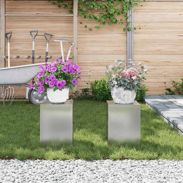 vidaXL Soporte de plantas 2 pcs Plateado 24 x 24 x 35 cm