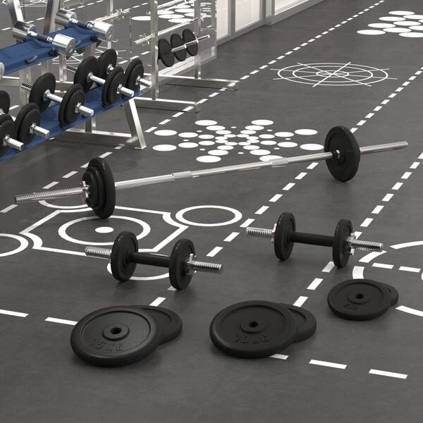 vidaXL Juego de barras y mancuernas con discos 90 kg hierro fundido