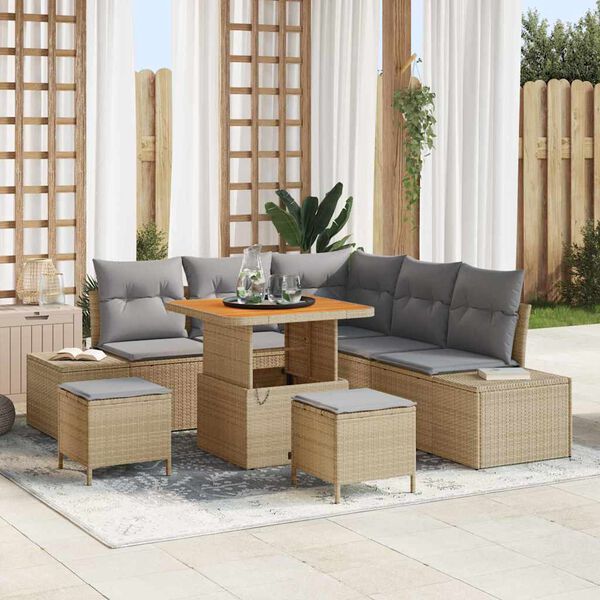vidaXL Conjunto de sof&aacute;s de jard&iacute;n con coj&iacute;n 8 pcs Beige Polirat&aacute;n