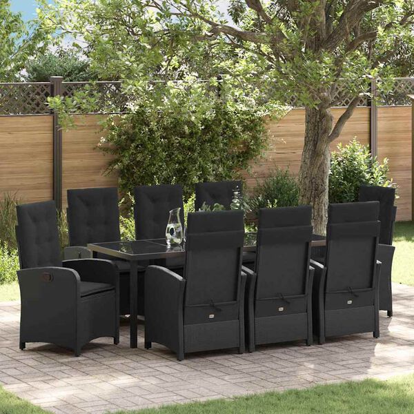 vidaXL Conjunto de Comedor de Jard&iacute;n 9 pcs Negro rat&aacute;n sint&eacute;tico