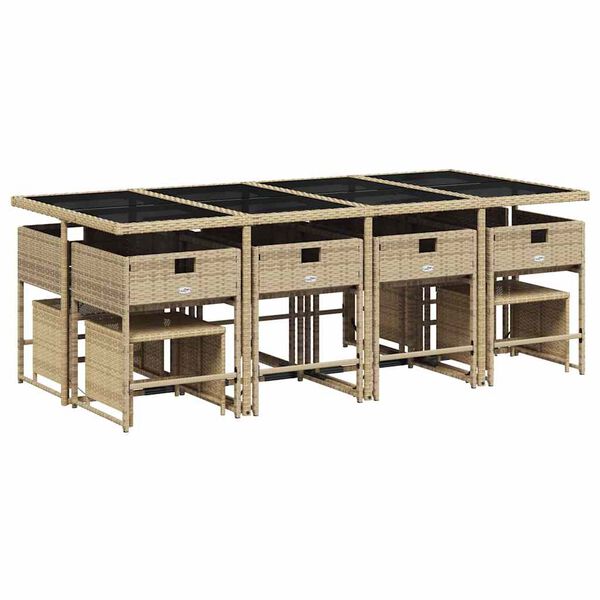 vidaXL Set comedor de jard&iacute;n con cojines 13 pzas rat&aacute;n sint&eacute;tico beige