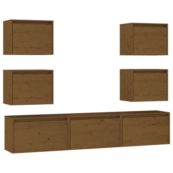 vidaXL Muebles para TV 7 piezas madera maciza de pino marr&oacute;n miel