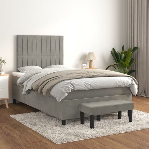 vidaXL Cama box spring con colch&oacute;n terciopelo gris claro 120x200 cm