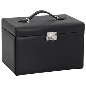 vidaXL Joyero de 3 niveles con espejo y cerradura negro 26x18x17,5 cm