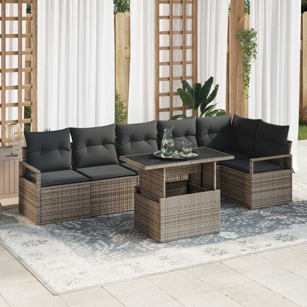 vidaXL Conjunto de sofá de jardín 7 pcs Gris Poliratán