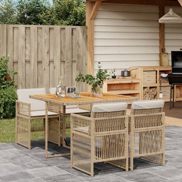 vidaXL Set comedor de jard&iacute;n 5 pzas con cojines rat&aacute;n sint&eacute;tico beige