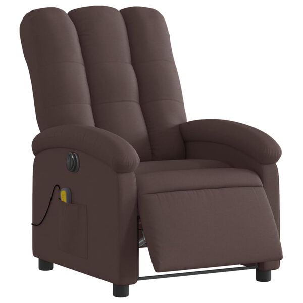 vidaXL Sill&oacute;n reclinable de masaje el&eacute;ctrico tela marr&oacute;n oscuro