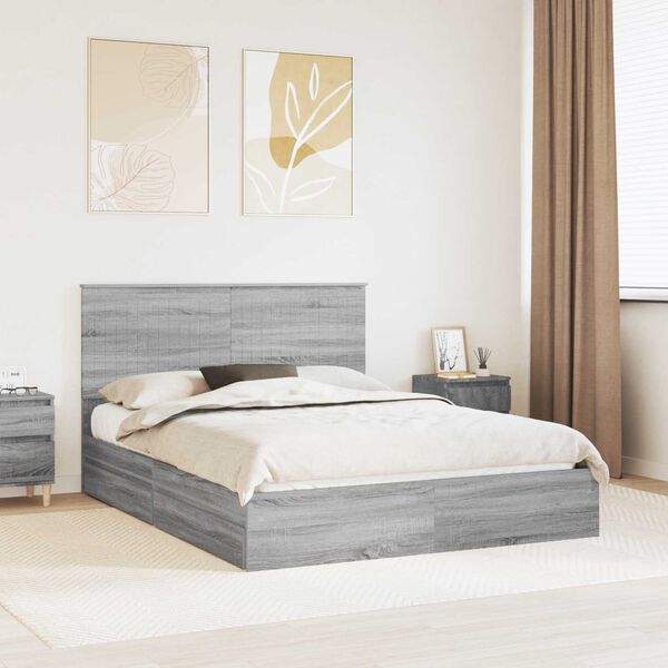 vidaXL Cama con almacenamiento con cabecera Gris Sonoma 150 x 200 cm