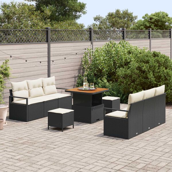 vidaXL Conjunto de sof&aacute;s de jard&iacute;n 9 pcs Negro rat&aacute;n sint&eacute;tico