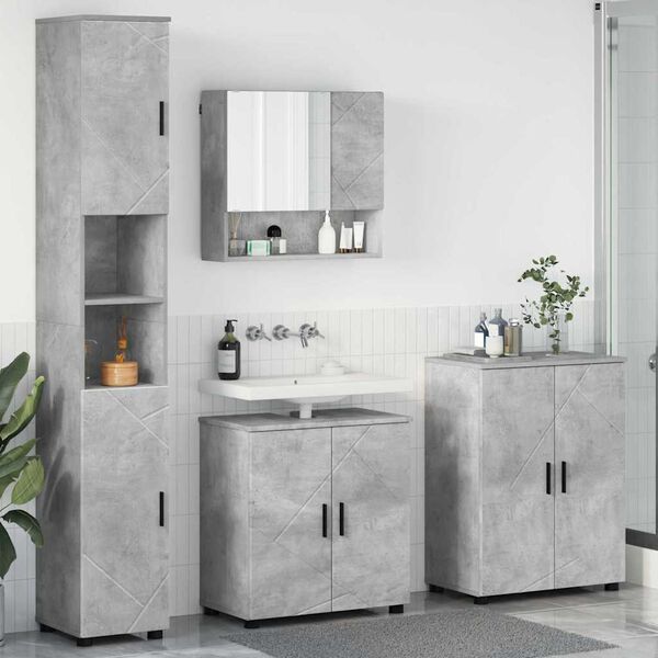 vidaXL Juego de muebles de ba&ntilde;o con almacenamiento 4 pcs Gris Concreto
