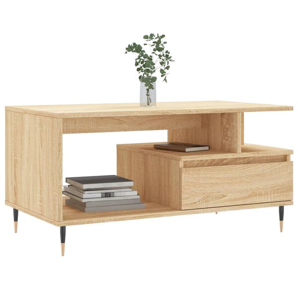 vidaXL Mesa de centro madera contrachapada roble Sonoma 90x49x45 cm