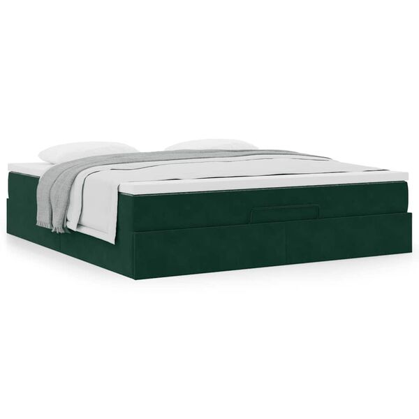vidaXL Estructura de cama otomana con colch&oacute;n verde oscuro 180x200 cm