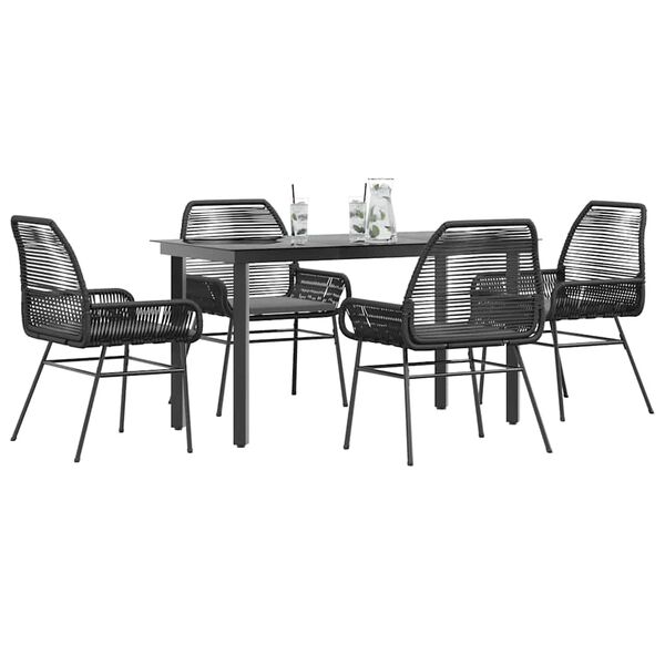 vidaXL Juego de comedor jard&iacute;n 5 piezas cojines rat&aacute;n sint&eacute;tico negro