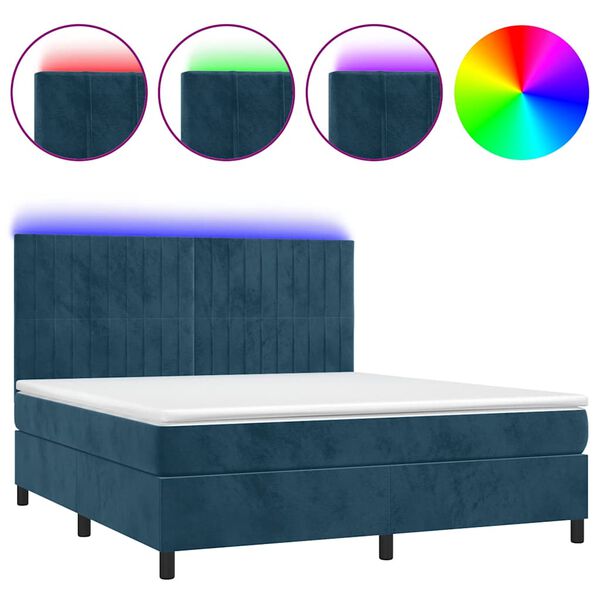 vidaXL Cama box spring colch&oacute;n y LED terciopelo azul oscuro 180x200 cm