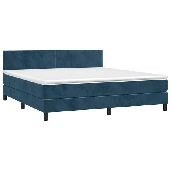 vidaXL Cama box spring colch&oacute;n y LED terciopelo azul oscuro 160x200 cm