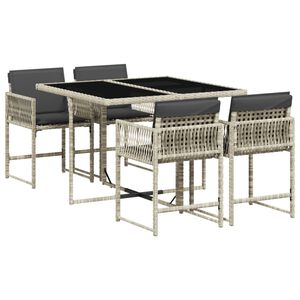 vidaXL Set comedor de jard&iacute;n 5 pzas cojines rat&aacute;n sint&eacute;tico gris claro