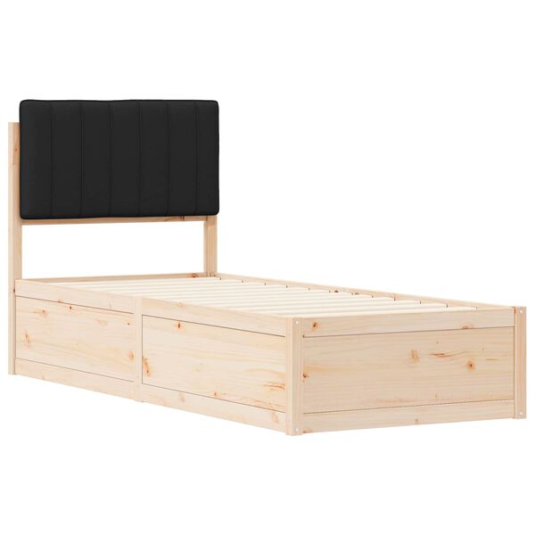 vidaXL Estructura de Cama con Cabecera Tapizada Negro 75 x 190 cm