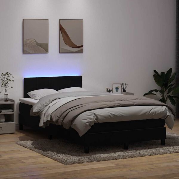 vidaXL Cama box spring con colch&oacute;n y LED terciopelo negro 120x220 cm