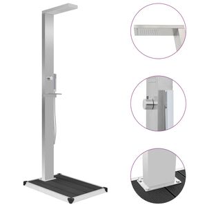 vidaXL Ducha de jard&iacute;n con plato acero inoxidable WPC