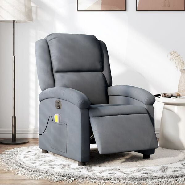 vidaXL Sillón reclinable de masaje eléctrico terciopelo gris oscuro