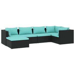 vidaXL Set de muebles de jard&iacute;n 6 pzas y cojines rat&aacute;n sint&eacute;tico negro