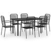 vidaXL Set de comedor de jard&iacute;n 7 piezas vidrio y acero negro