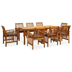 vidaXL Set comedor de jard&iacute;n 9 pzas y cojines madera maciza de acacia
