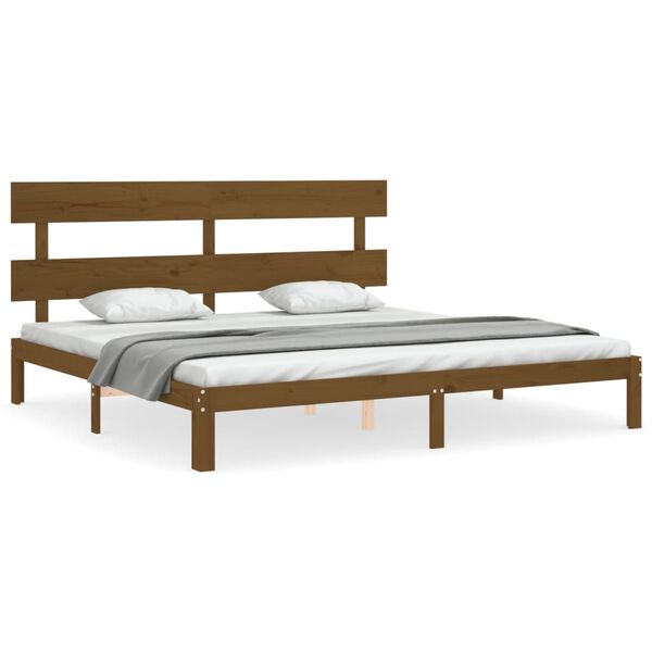 vidaXL Estructura cama y cabecero madera maciza marrón miel 200x200 cm