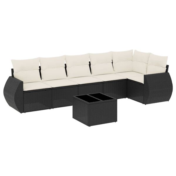 vidaXL Set de comedor de jard&iacute;n 7 pzas y cojines rat&aacute;n sint&eacute;tico negro