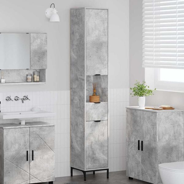 vidaXL Gabinete de Baño con cajón Gris Concreto 31,5 x 33 x 190 cm