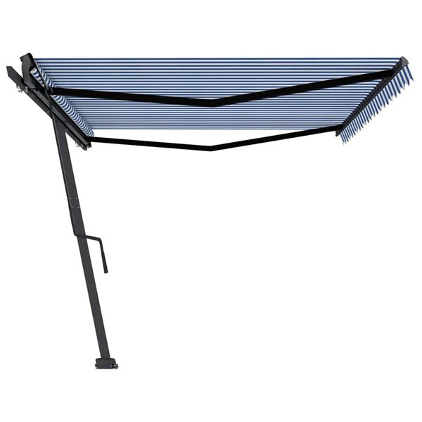 vidaXL Toldo de pie retr&aacute;ctil manual azul y blanco 500x350 cm