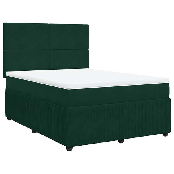 vidaXL Cama box spring con colch&oacute;n terciopelo verde oscuro 140x200 cm