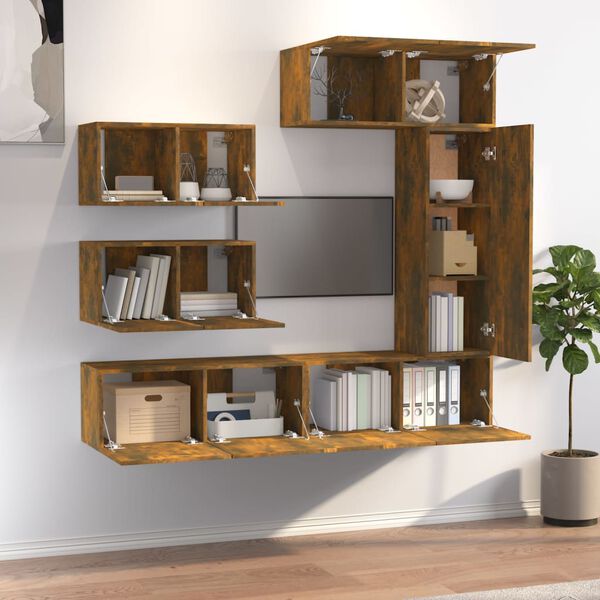 vidaXL Set de muebles de TV 6 pzas madera contrachapada roble ahumado