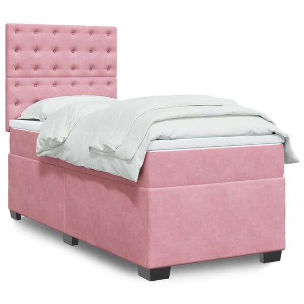 vidaXL Cama box spring con colch&oacute;n terciopelo rosa 80x200 cm