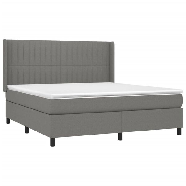 vidaXL Cama box spring colch&oacute;n y luces LED tela gris oscuro 160x200 cm