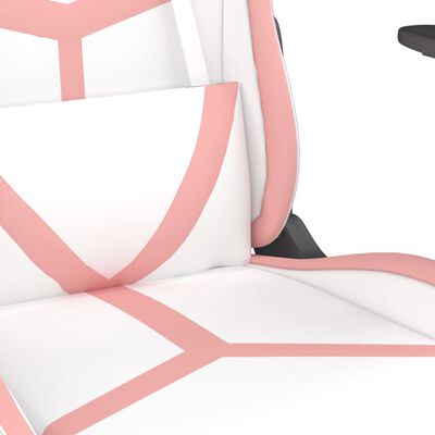 vidaXL Silla gaming con reposapiés cuero sintético blanco y rosa