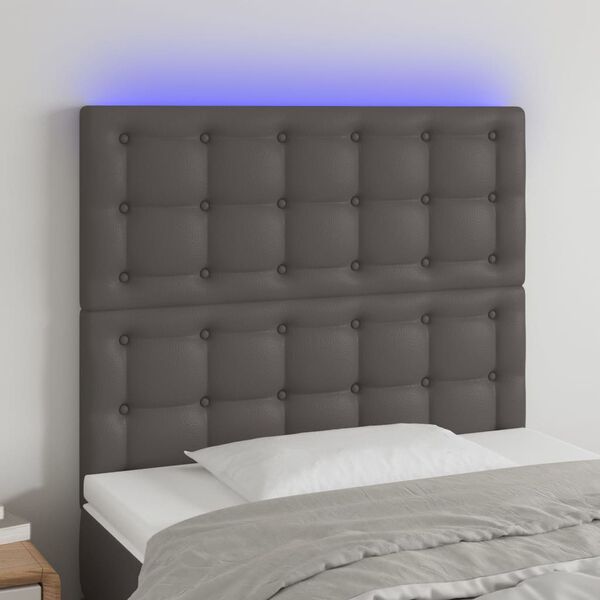 vidaXL Cabecero con luces LED cuero sint&eacute;tico gris 90x5x118/128 cm