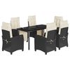 vidaXL Set de comedor de jard&iacute;n 7 pzas y cojines rat&aacute;n sint&eacute;tico negro