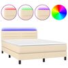 vidaXL Cama box spring colch&oacute;n y luces LED tela crema 140x200 cm